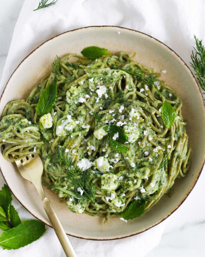Vegan Spring Green Pasta With Mint And Dill