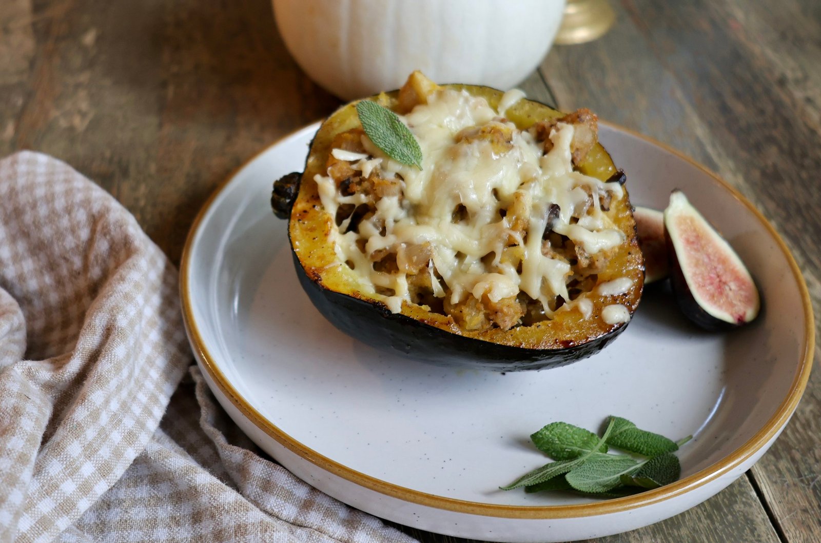 Stuffed Acorn Squash with Pork, Apple & Mushrooms